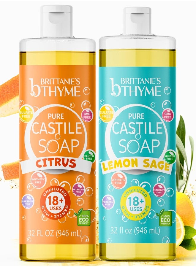 بريتانيز تايم عبوة إعادة تعبئة صابون بريتاني السائل النقي من زيت الزيتون، 32 أونصة، عبوة من قطعتين | صابون غسيل الأطباق، للشعر والجسم، للمنزل، لطيف ونقي، مصنوع من زيوت طبيعية فاخرة، نباتي وخالٍ من الغلوتين وغير معدل وراثيًا (حمضيات ومريمية ليمون) - Image 1